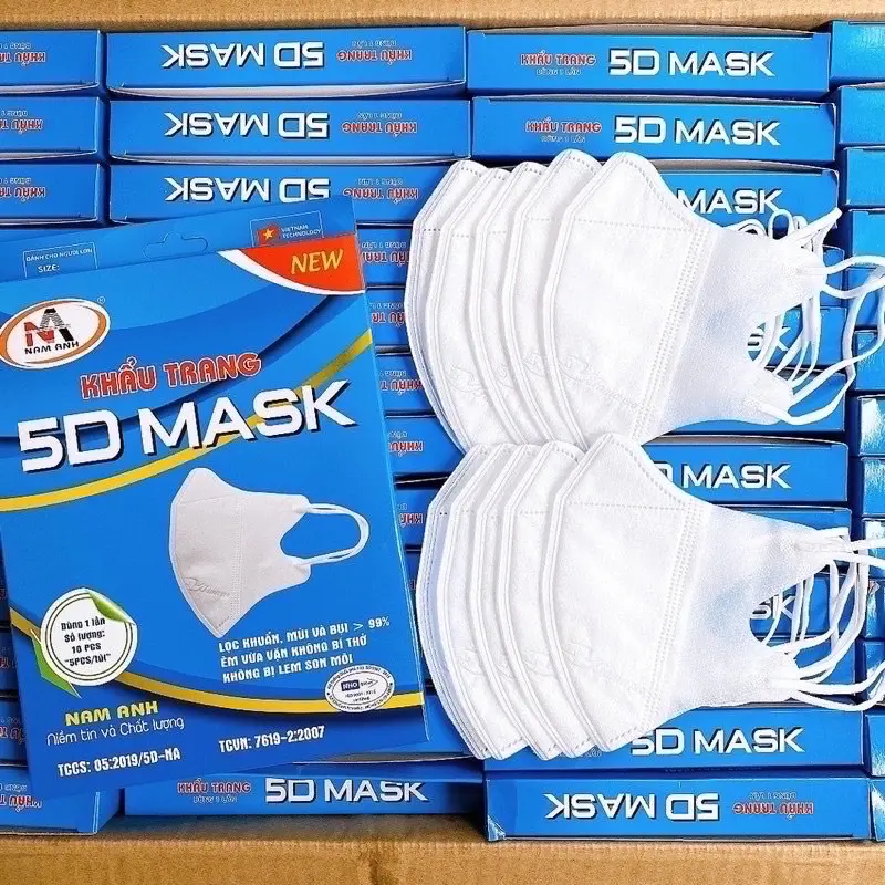 Hộp 100 Chiếc Khẩu Trang 5D Nam Anh 3 Lớp Kháng Khuẩn Cao Cấp