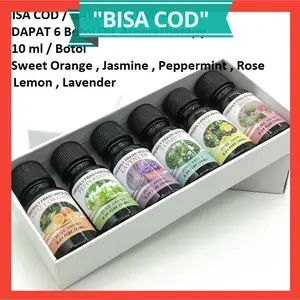 Pure Aroma Essential Fragrance Oil Aromatherapy 6 in 1 10ml Isi 6 botol Dengan Harum Berbeda Sweet Orange Jasmine Peppermint Rose Lemon Lavender isi 10 Ml