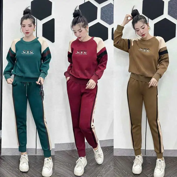 Set dồ bộ thời trang nữ dáng thể thao mặc dông, tay dài  phối màu, chất thun 100% cotton