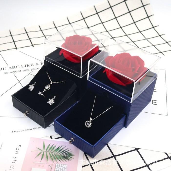 Rose Gift Box  Kotak Hadiah Diawetkan Mawar  Dengan Kalung Tangan Kalung Hadiah Set 6