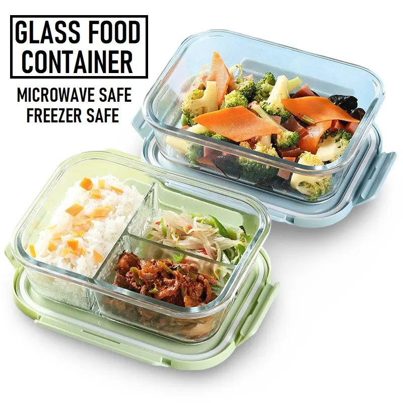 High Borosilicate Glass Food Container Storage Lunch Box Microwaveable Bento Box Freezer Safe