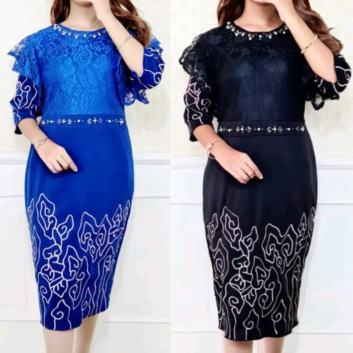 Dress 9309 Original bordir & mutiara payet Mat : Scuba Import & brukat