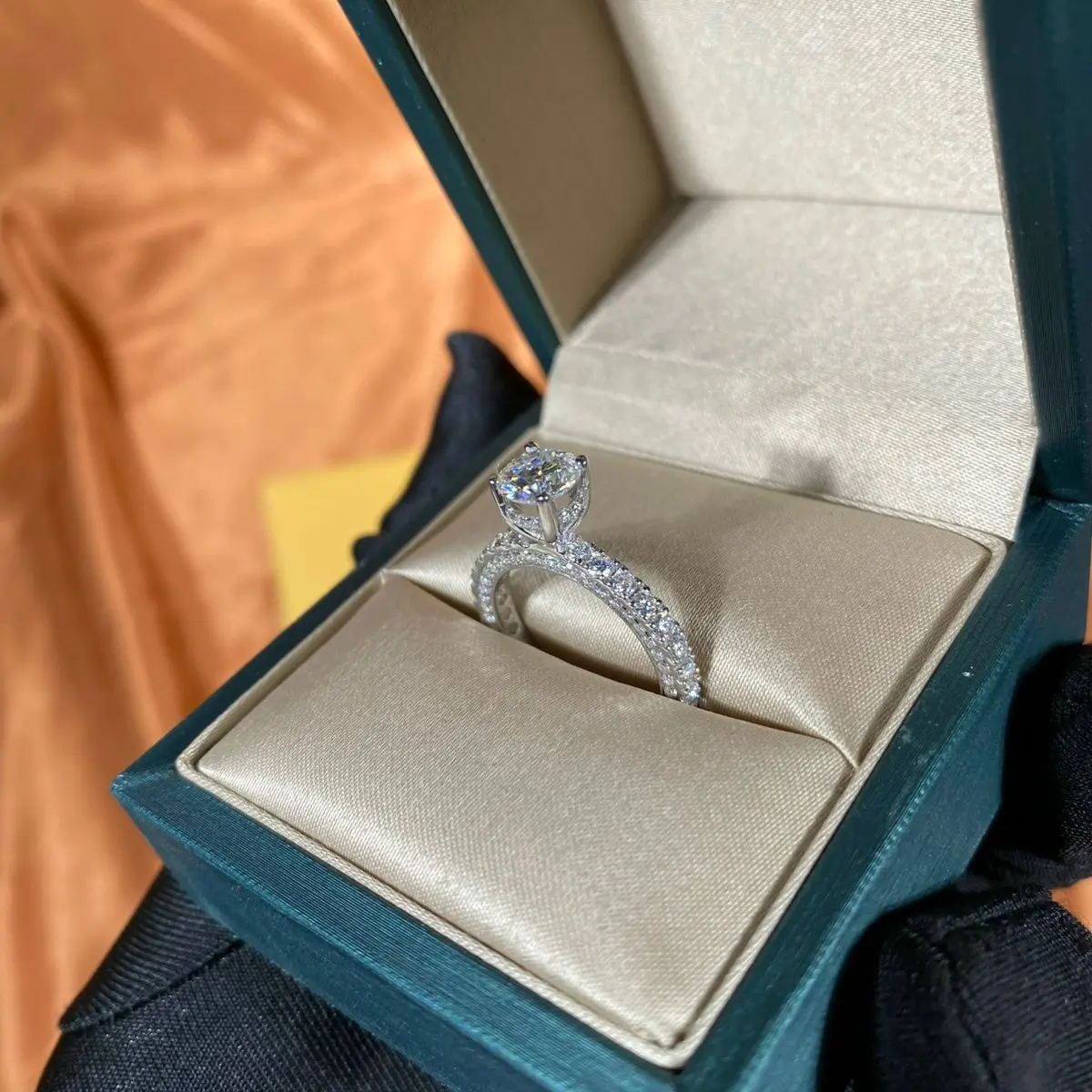 Nhẫn nữ bạc ý 925 đính Full Moissanite chủ 6.3 li xi vàng trắng 18k - mã N77