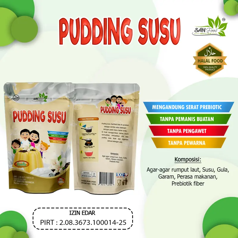Sanfood Pudding All Varian 100 gr Chocolate Strawberry Susu Vanilla Jelly Organik Silky Puding Rendah Gula MPASI Enak Lembut 6