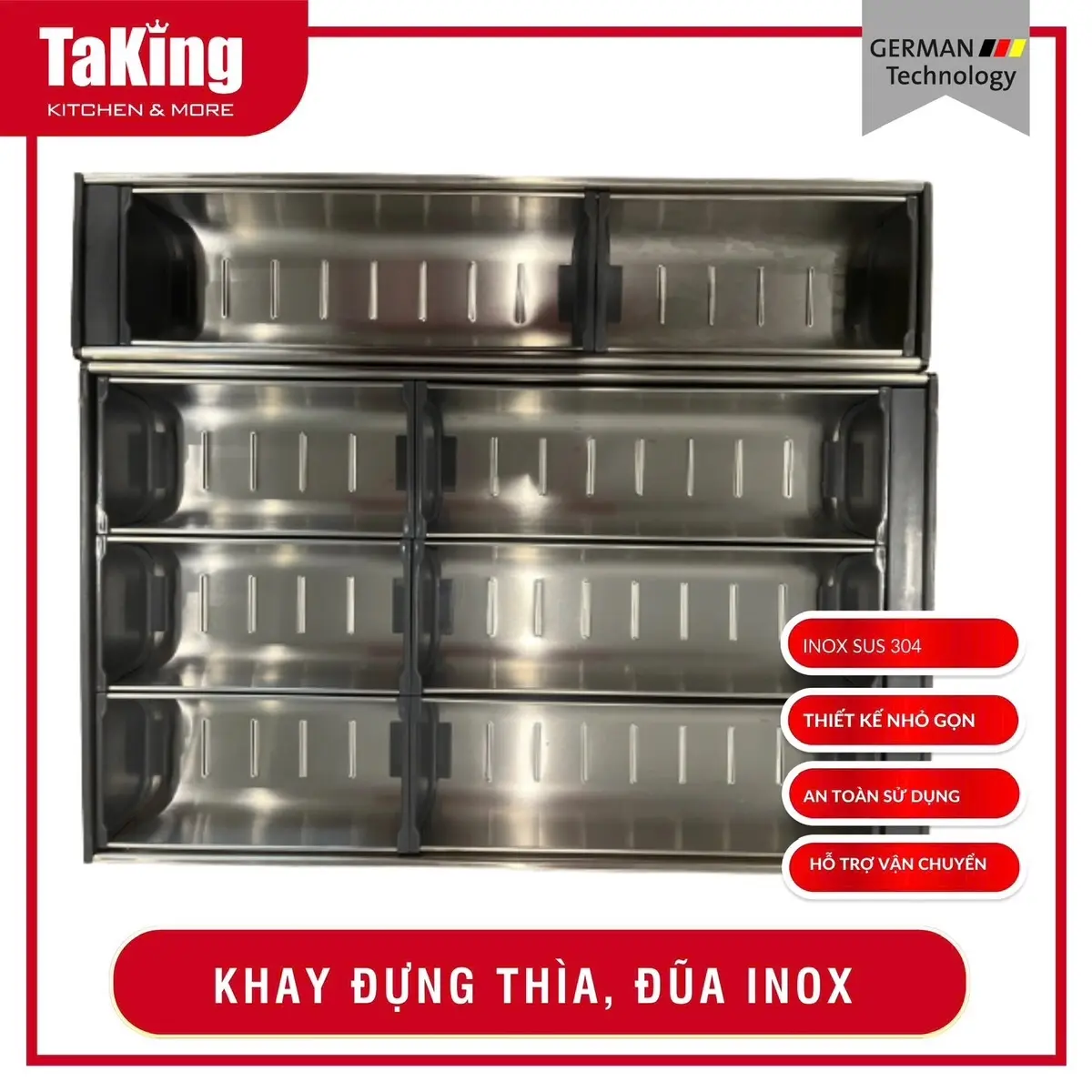 Khay đựng thìa, đũa inox cao cáp, hiện đại, chắc chắn TAKING Kitchen