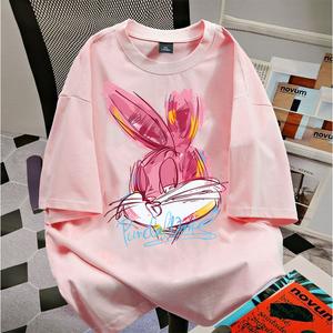HP-220g dopamine women's T-shirt creative style DIY Bugs Bunny printed 100% cotton shirt anime cartoon men and women home large size short sleeve （Shipped within 24 hours).S-XXXLSize Comfortable Women's Clothing