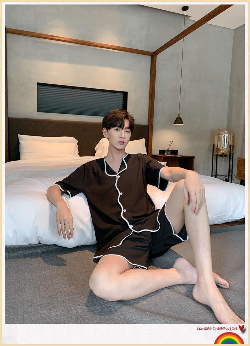 Product Introduction of Piyama Lelaki, Bahan Sutera Ais, Lengan Pendek, Seluar pendek, Nipis, Saiz Besar, Longgar, Sut Pakaian Rumah Musim Panas, Bahan Sutera Tiruan, 2024 21