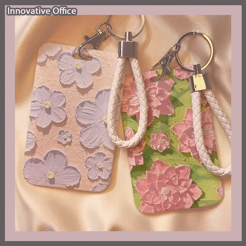 Sweet Flower Oil Painting Style Card Holders Plastic Beautiful Flowers Card Holder ID Card Holder Transportation Card Holder