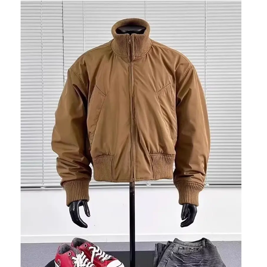 Áo Khoác Bomber, Dành Cho Nam Giới, Mùa Thu Và Mùa Đông, Thiết Kế Ngoại Hình Mỹ, Dáng Ngắn, Làm Bằng Bông, Cổ Đứng, Phong Cách Bóng Chày, Cleanfit