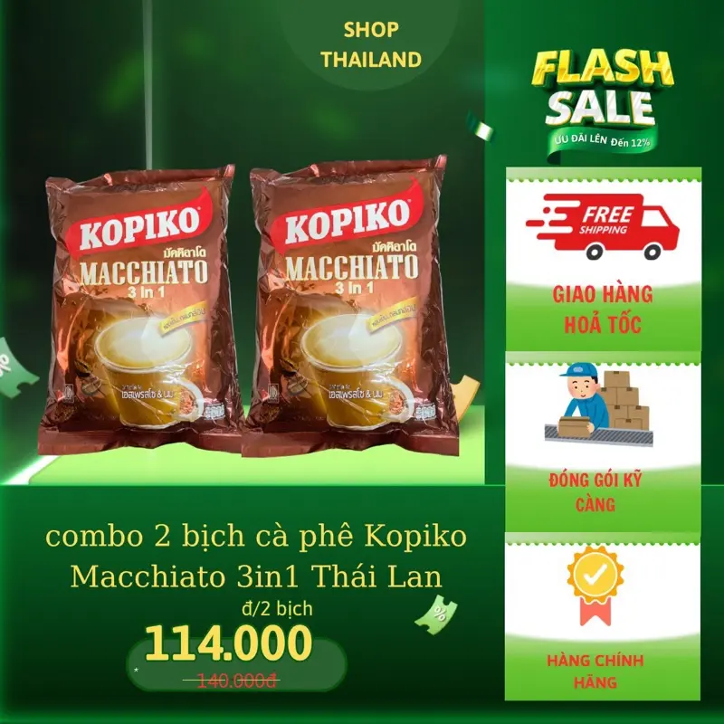 Combo 2 bịch cà phê Kopiko Macchiato 3 in 1 Thái Lan 480g x 20 gói