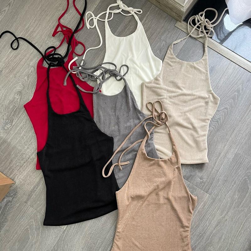 Áo cổ yếm cột dây hai lớp chất dệt nhũ ánh kim Nữ Top Women - Voi