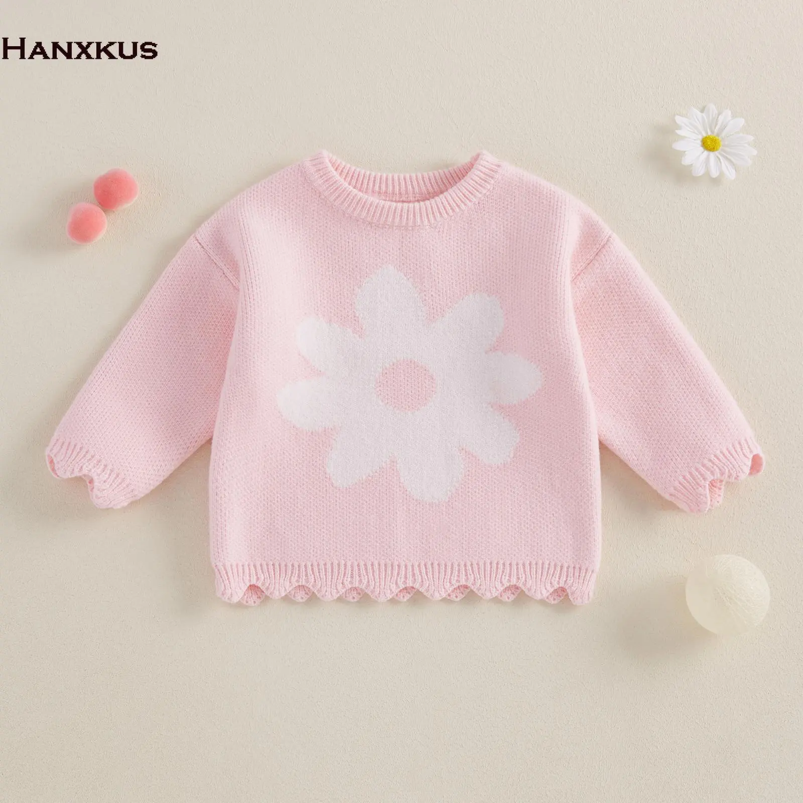Newborn Girls Baby Girl Sweater, Sweet Long Sleeve Round Neck Flower Warm Winter Pullover Baby Knit Sweater Clothes Suitable for Toddlers 6-48 Months