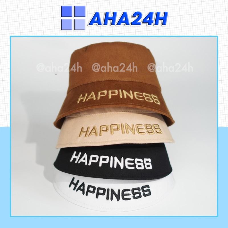  Mũ bucket thêu hình HAPPINESS AH1556 nón vành tròn thời trang nam nữ 