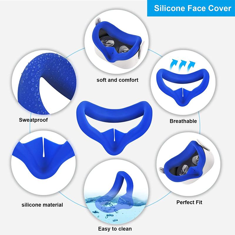 Silicone Cover Kit for Oculus Quest 2, 1 Set Multipurpose VR Accessories Including Silicone Face Cover, Controller Covers with Hand Strap and Joystick Caps 5
