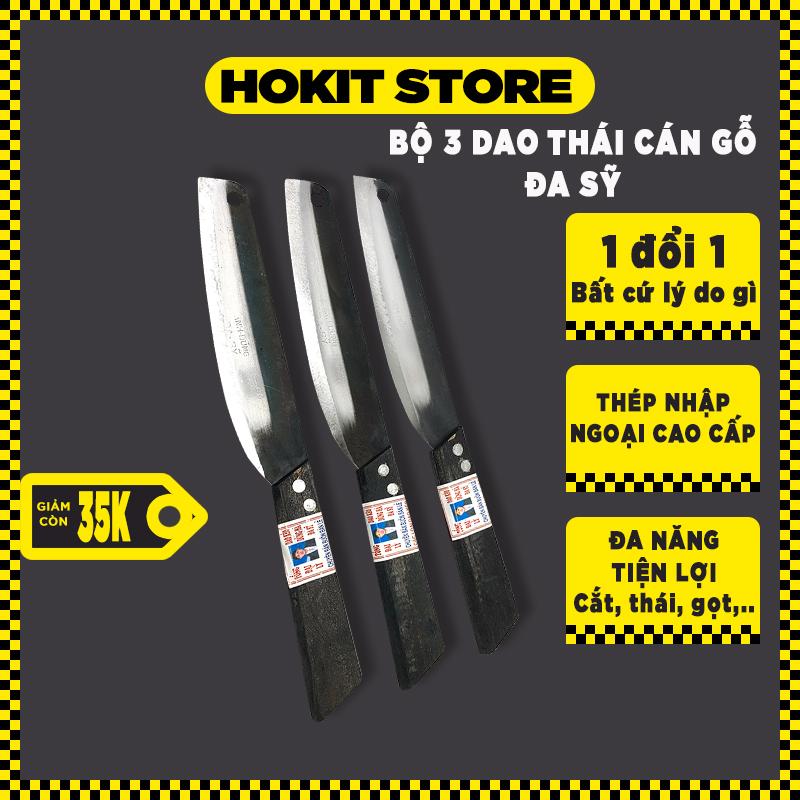 Combo 3 dao thái siêu bén cán gỗ Đa Sỹ dài 27 cm sắc bền đẹp - HOKIT10