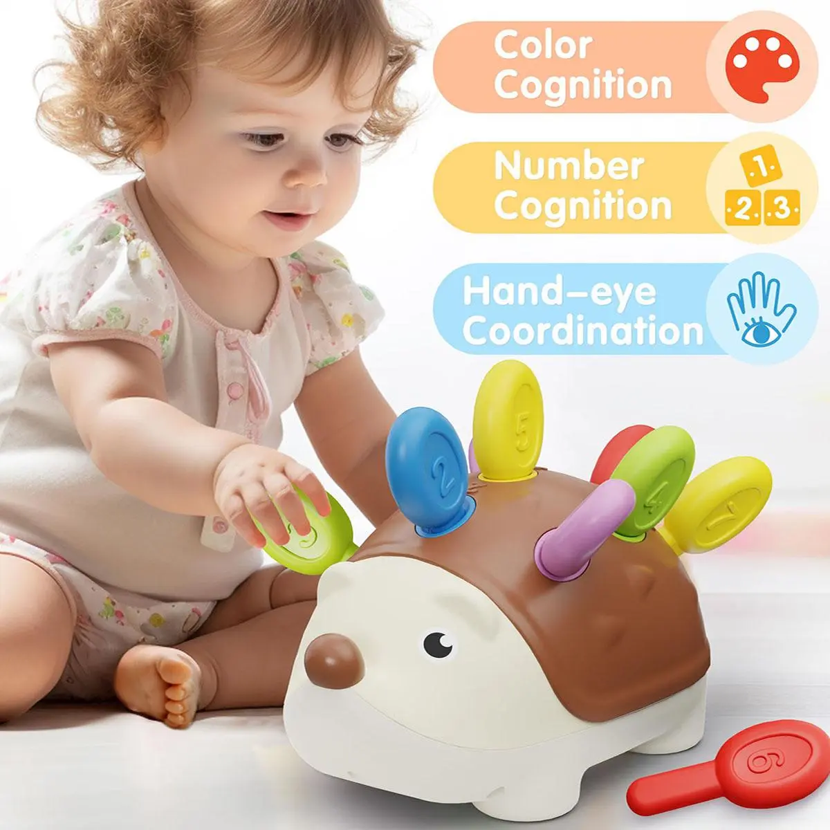 Hedgehog Design Hand-eye Coordination Toy, 1 Set Number & Color Cognition Puzzle Toy, Educational Toy for Birthday Gifts