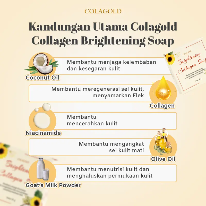 COLAGOLD Brightening Collagen Soap BANTU MENCERAHKAN KULIT SABUN COLLAGEN Mencerahkan Memutihkan Perawatan Almond Extract Melembutkan Membantu memudarkan/menyamarkan flek Hitam  melembabkan kulit kering dan kusam 3