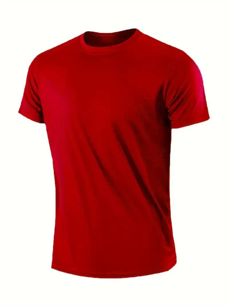 Product Introduction of Men's Solid Round Neck Sports Tee, Breathable Quick Drying Crew Neck T-Shirt, Casual Sporty Top for Gym Workout Running 3