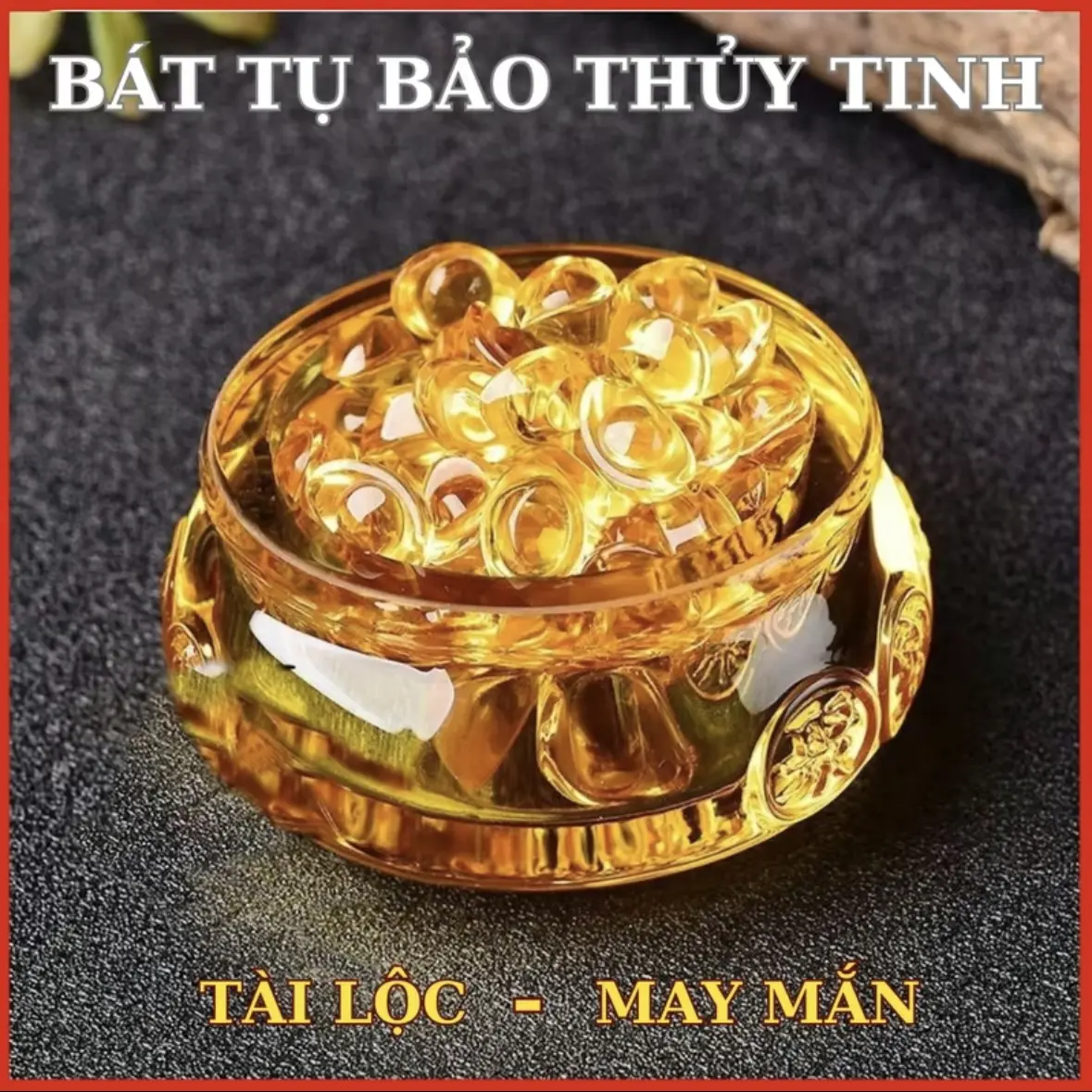 Bộ Bát Tụ Bảo Thủy Tinh Pha Lê + Thỏi Vàng Pha Lê đầy ắp decor trang trí