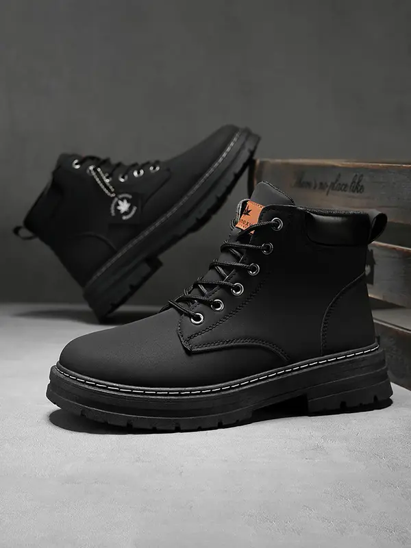 Men's Fashionable Plain Color Lace Up Boots, Casual Comfortable Breathable Boots for Daily Wear, Fashion Shoes for Party, Daily Clothing Decor, Boy 4