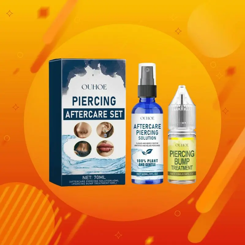 Piercing Aftercare Set, 1 Box Gentle Cleaning Ear Hole Care Liquid & Drops, Non-electric Ear Wax Removal Products for Women & Men, Ear Waxing Cleaning, Blue 4