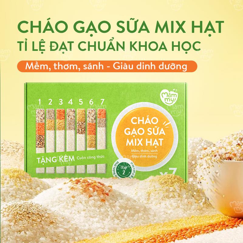DEAL LIVE [Tặng XE ĐẨY GẤP GỌN] Combo 2 Hộp cháo gạo mix hạt  Mămmy STEP1: 7 gói x 30gr + STEP2: 7 gói x 50gr Food 2