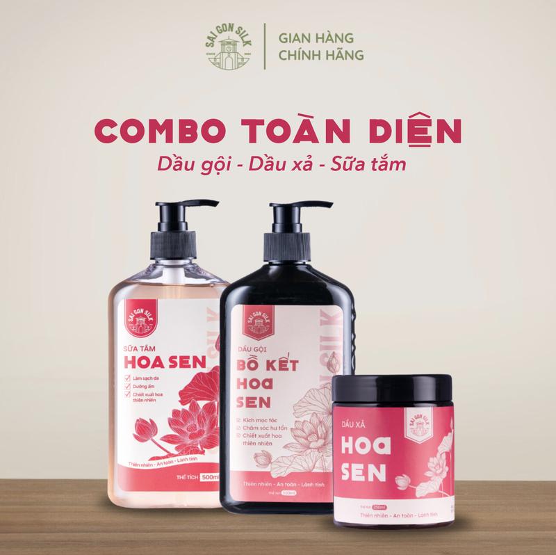 [Combo toàn diện] Dầu gội 500ml, dầu xả 250g, sữa tắm 500ml Saigon Silk hỗ trợ mọc tóc, giảm gãy rụng, dưỡng mượt tóc mềm mượt, cấp ẩm làm sạch da