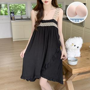 Pakaian Tidur Kapas Awan Tenunan, Pakaian Musim Panas, dengan Pelapik Terbina dalam, Tali Boleh Laras Manis, Reka Bentuk Peralihan dari Hari ke Malam, Sesuai untuk Bersantai di Rumah dan Penggayaan Luaran