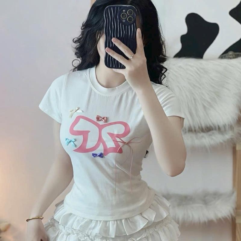 Áo thun tay ngắn ôm body nhiều nơ chất borip