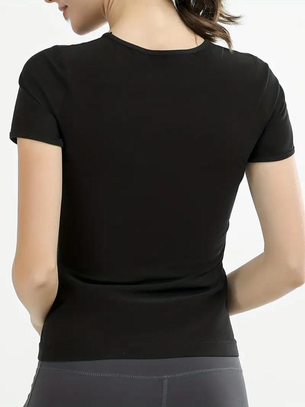 Women's Solid Round Neck Short Sleeve Sports Tee, Casual Style Crew Neck Sauna Top for Workout Gym Running Wear, Women Sport & Outdoor Clothing for Summer 7