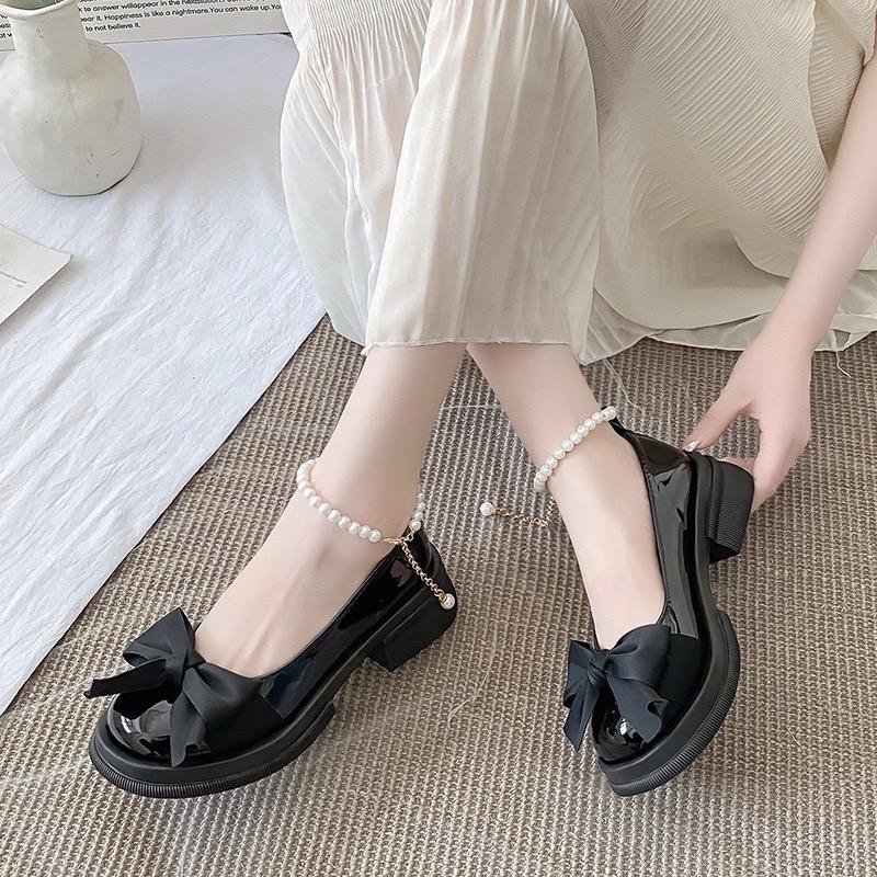 Giày búp bê nữ lolita phối nơ quai ngọc độn đế 5cm GD007 4