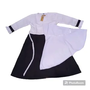 set gamis hitam putih /seragam sekolah anak Paud TK MD bahan katun toyobo usia 3-11tahun Katun Polos Hitam Putih