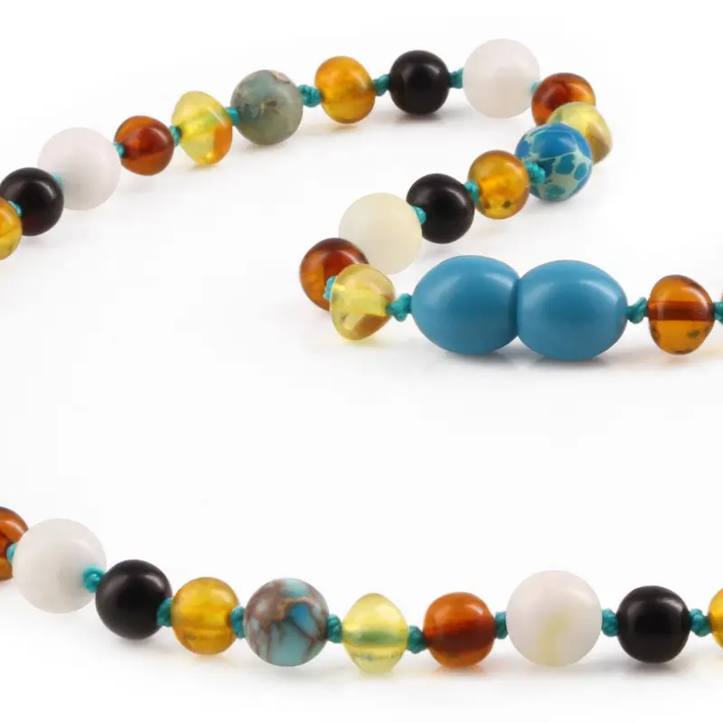 Amber Buddy - JN96 Kalung Amber dengan Lake Blue Imperial Jasper & Tridacna Shell untuk Junior. 38 cm [ FREE BANGLE ] 7