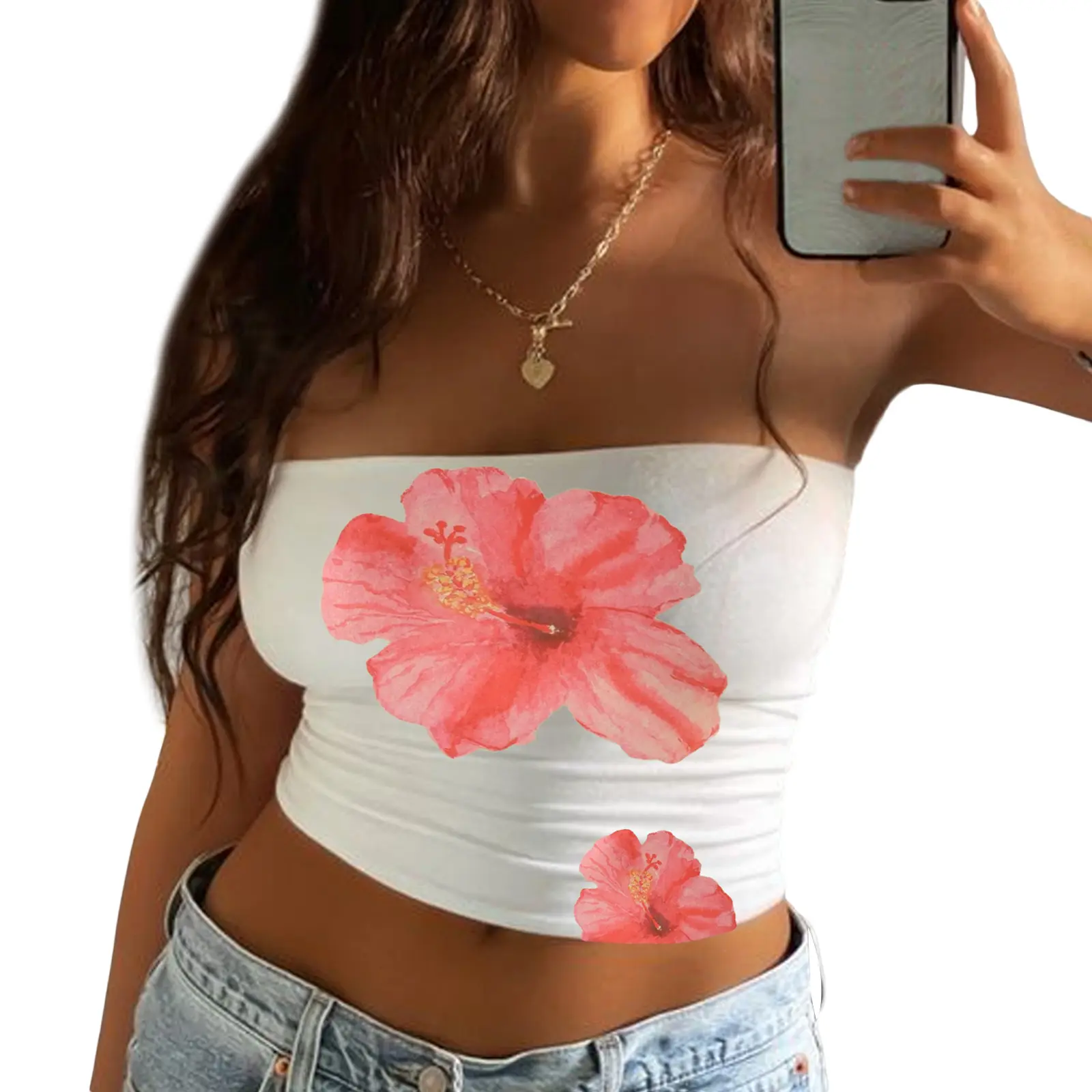 Women's Tube Tops Floral Print Boat NeckFit Backless Strapless Sleeveless Summer Tank Tops