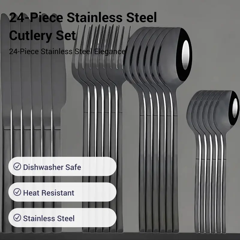 Stainless Steel Cutlery Set (24pcs/set), Including Knives, Forks & Spoons, Tableware Set for Home Kitchen Dining Room, Utensils, Kitchenware 1
