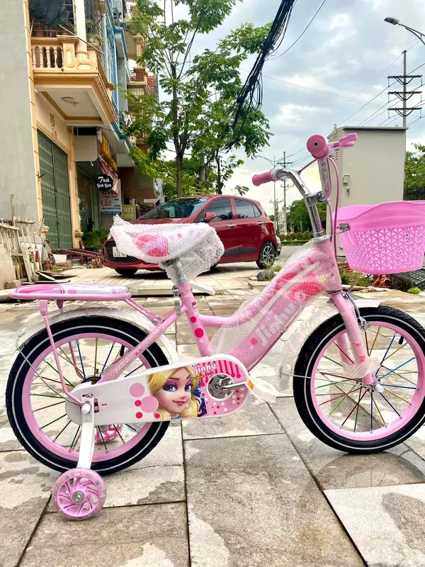 Xe đạp trẻ em cho bé gái từ 3-9 tuổi có bánh phụ tập đi + giỏ và gacbaga 4