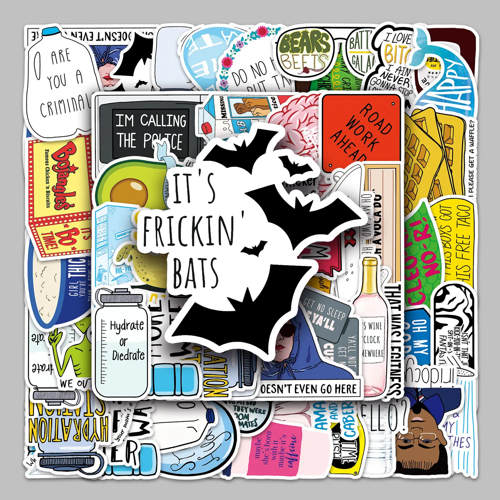 [KW] 50 PCS Funny Meme Stickers – Trendy Internet Quotes, Sass & Pop Culture Humor for Laptops, Journals & More