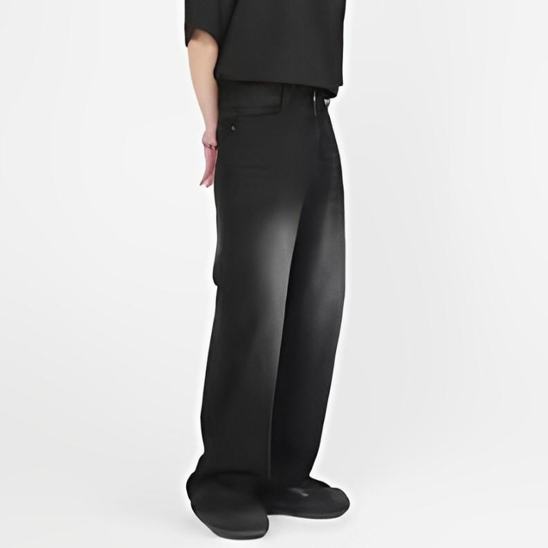 ORLESS - Celana Loose Jeans Black Wisker Style Loose-Fit Wide-Leg Straight-Leg High-Quality Denim Material 2
