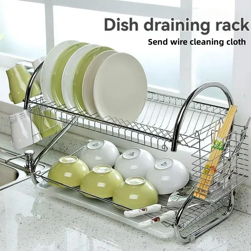 Steel pipe S-shaped double-layer draining dish rack Kitchen storage rack Bowl Organiser Stainless dish  rack dish  rack plate drying  dish  rack