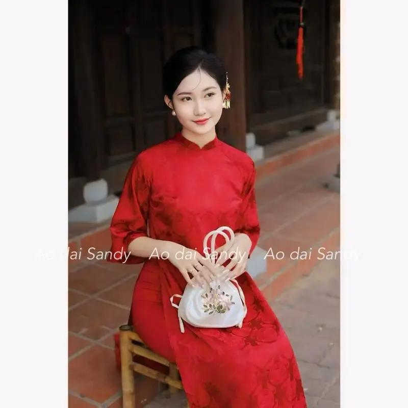 Áo dài Lụa cao cấp, hoạ tiết Thọ Dơi trẻ trung, trendy, sang trọng quý phái -  Women Dress 1