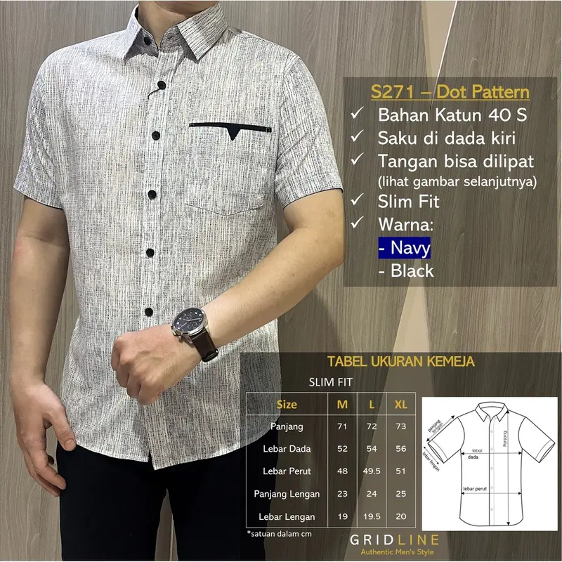 [GRIDLINE - S321 Light Brown & Pigeon Blue - S271 Navy] Kemeja Pria Slimfit Katun Lengan Pendek Print Bagus Berkualitas Premium Modern 2