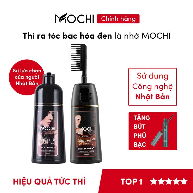 Dầu gội phủ bạc Mochi Nhật Bản chai 500ml Dầu gội thảo dược nhuộm tóc ngay tại nhà Đổi Màu Tóc