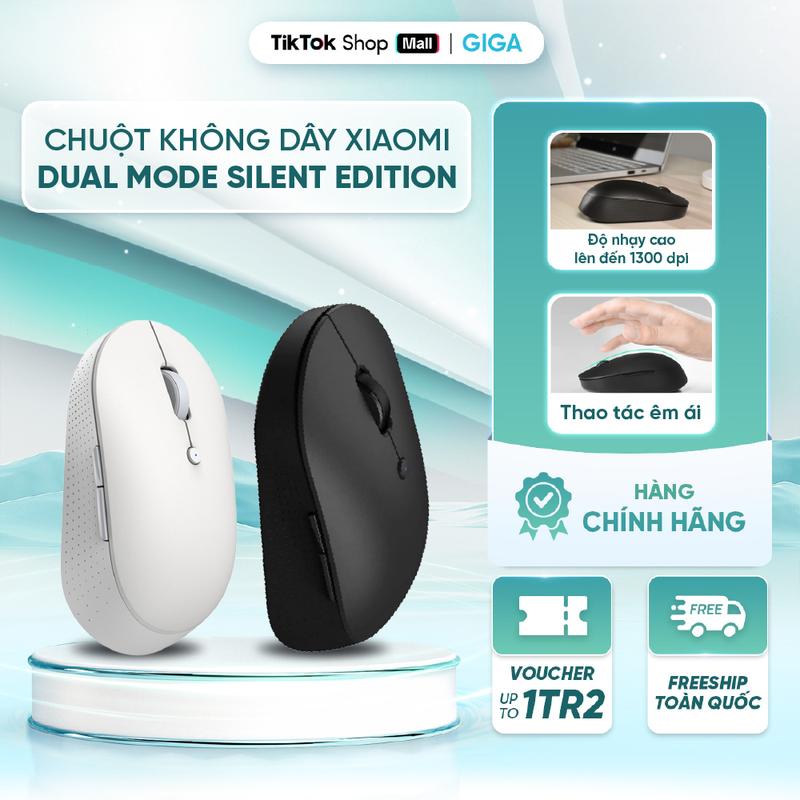 Chuột không dây Xiaomi Dual Mode Silent Edition WXSMSBMW03 - Màu Đen/Trắng, Pin Tiểu (AA) Tặng Kèm - Kết Nối Bluetooth/USB - Không Gây Tiếng Ồn