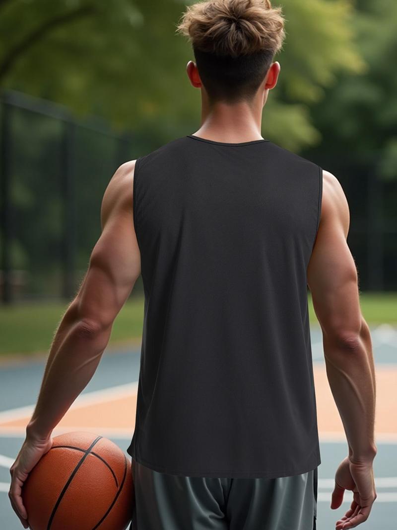 Product Introduction of Sporty Men's Geometric Print Round Neck Sports Tank Top, Regular Fit Quick Drying Breathable Sleeveless Sports Top for Gym Workout Running, Casual Sportswear for Men 8