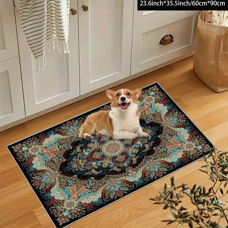 Floral Pattern Non-slip Pet Mat, 1 Count Colorful Printed Pet Floor Mat, Comfortable Pet Mat for Older Pets Or Pets with Joint Problems, Pet Supplies 2