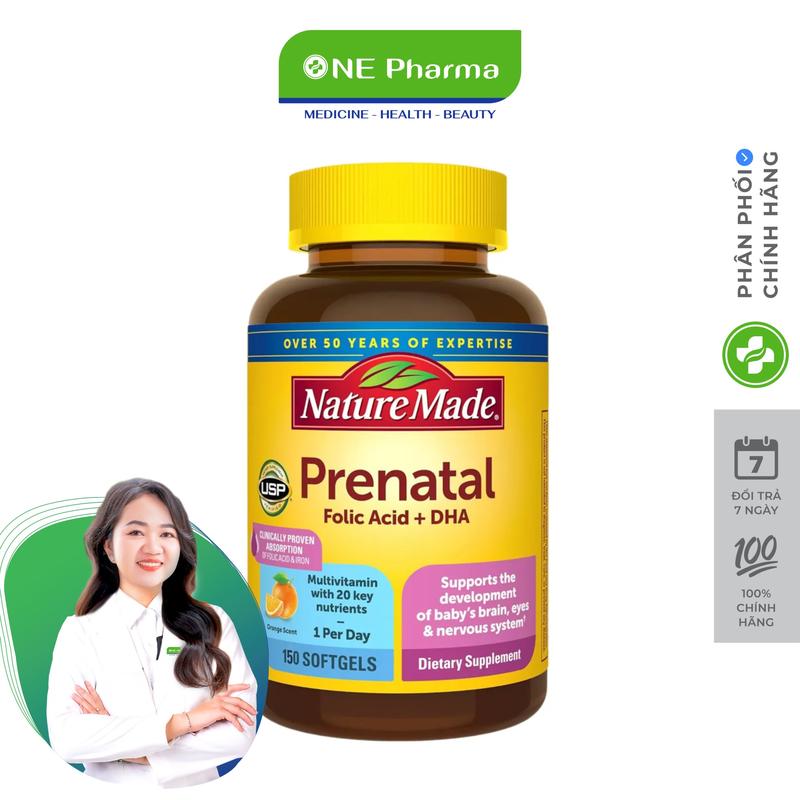  Viên Uống Nature Made Prenatal Folic Acid + DHA Vitamin Cho Bà Bầu 150 viên  nhập khẩu có tem  
