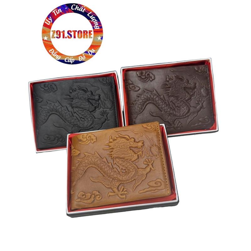 Ví hình rồng da bò sáp dập vân 3D, đầy đủ hộp sang trọng. ví