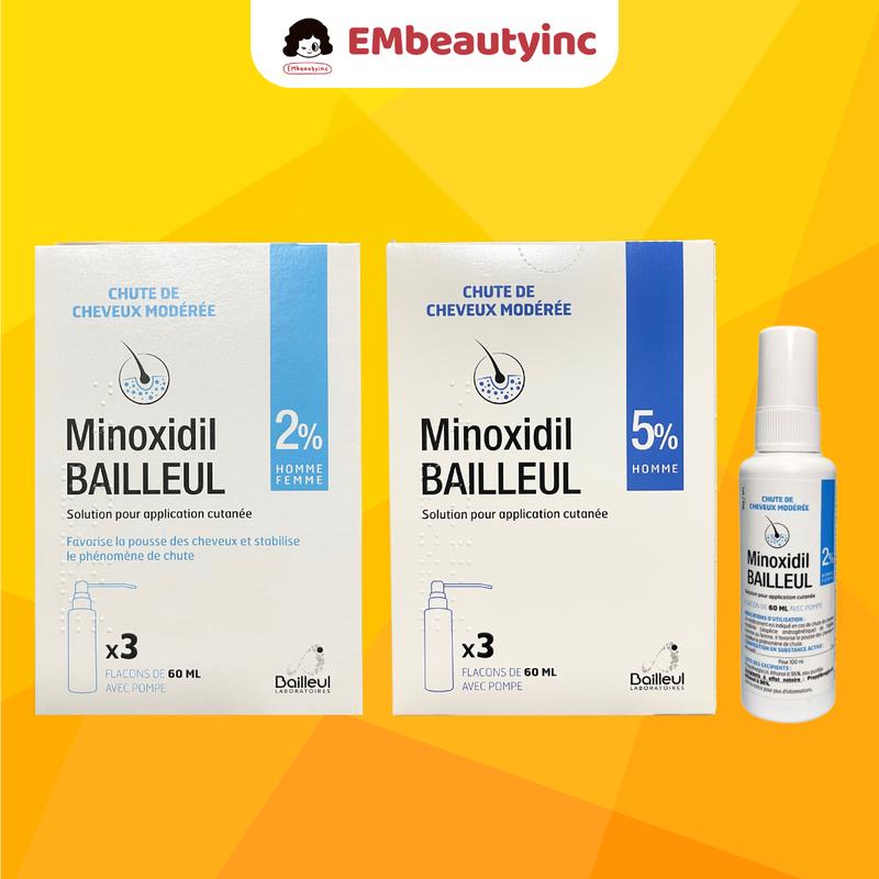 Xịt Tóc Minoxidil Bailleul 2% Nữ và 5% Nam - Chai 60ml Dưỡng Tóc Chăm Sóc Tóc