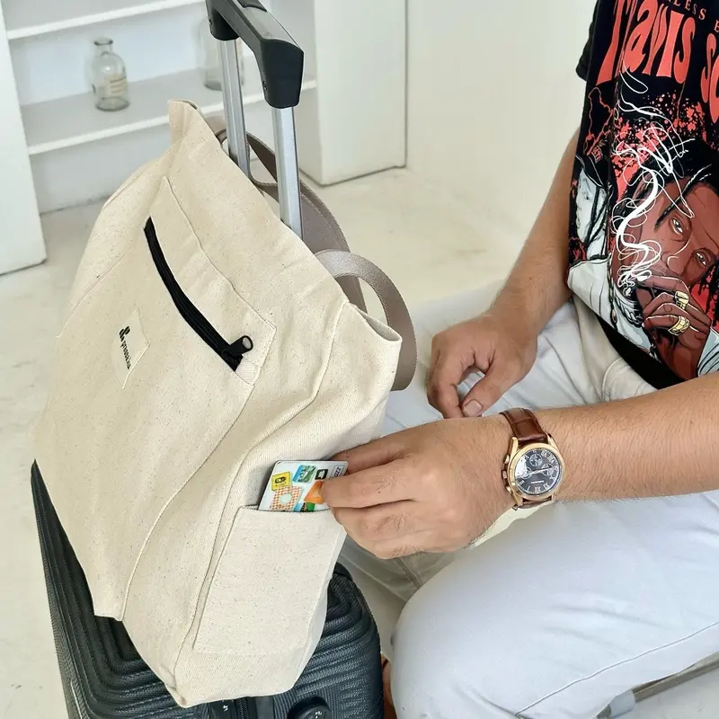 Prassa.ku | Gezi Bag - Zipper | Oversized Totebag Pria Wanita | Tas Tambahan Koper Travel Bahan Canvas Banyak Kantong 6