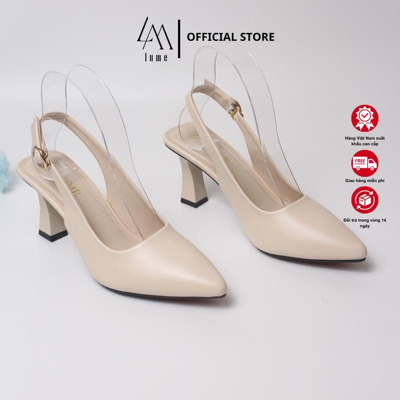Sục quai HẬU cao gót nữ mũi NHỌN màu kem và đen Lume 12 da PU cao cấp, đế cao su non chống trơn trượt, đế cao 5cm- 7cm_GiàY DéP Shoes Women 0